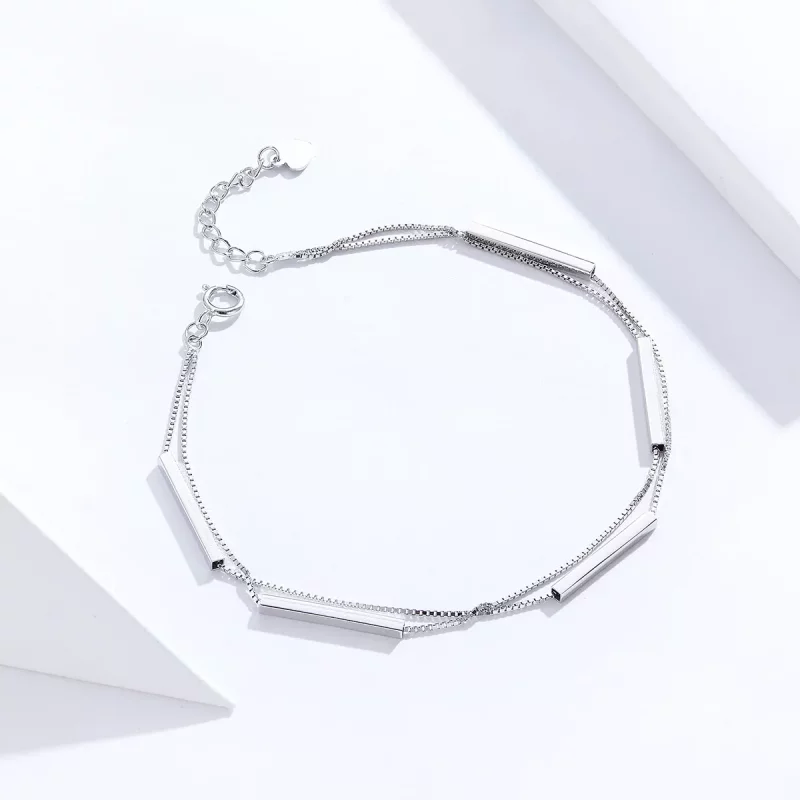 (imagen para) Pulsera deslizante de cadena de geometría plateada al estilo Pandora - SCB170 - Ver 3