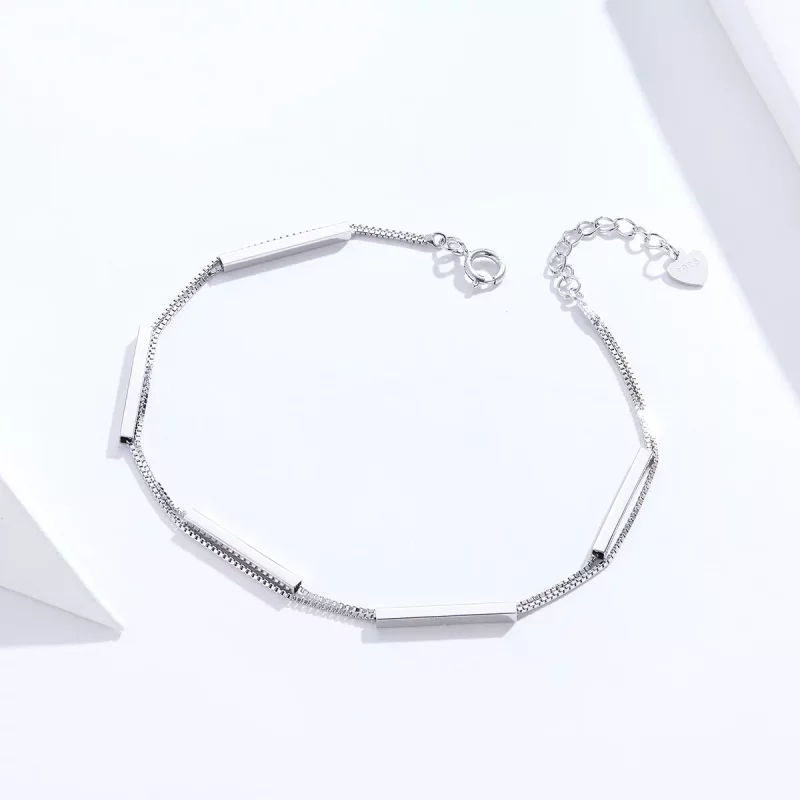 (imagen para) Pulsera deslizante de cadena de geometría plateada al estilo Pandora - SCB170 - Ver 4