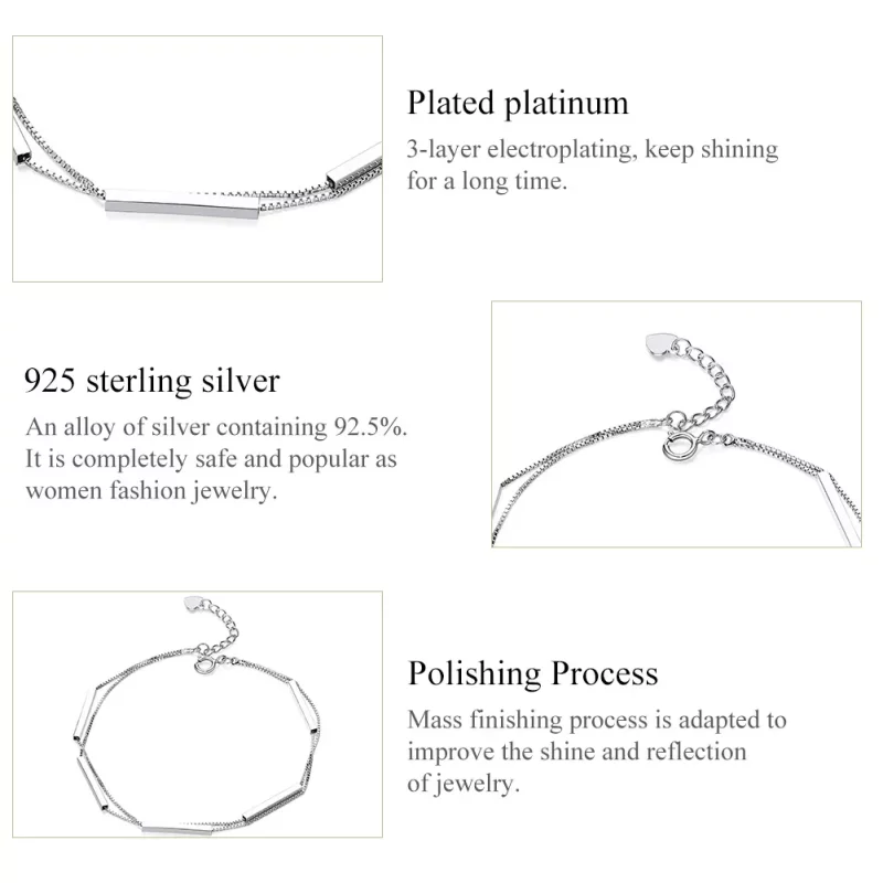 (imagen para) Pulsera deslizante de cadena de geometría plateada al estilo Pandora - SCB170 - Ver 6
