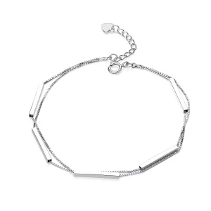 (imagen para) Pulsera deslizante de cadena de geometría plateada al estilo Pandora - SCB170