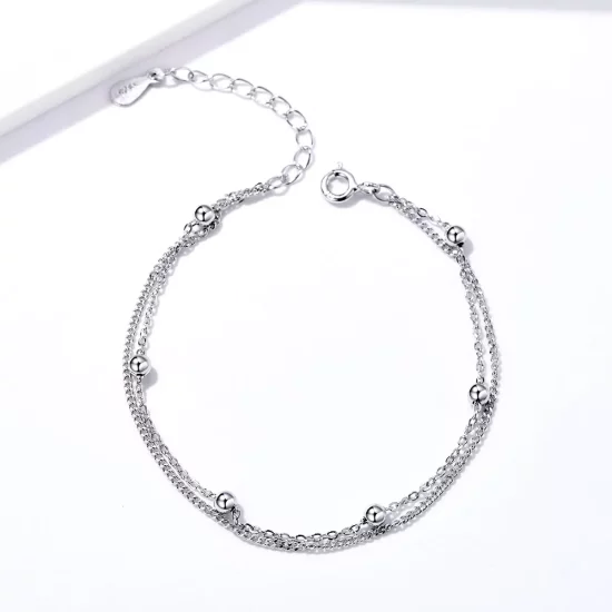 (imagen para) Pulsera deslizante de cadena de pequeñas cuentas plateadas al estilo Pandora - SCB131
