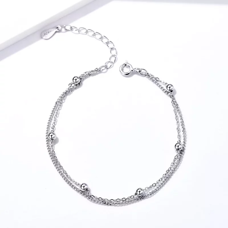 (imagen para) Pulsera deslizante de cadena de pequeñas cuentas plateadas al estilo Pandora - SCB131
