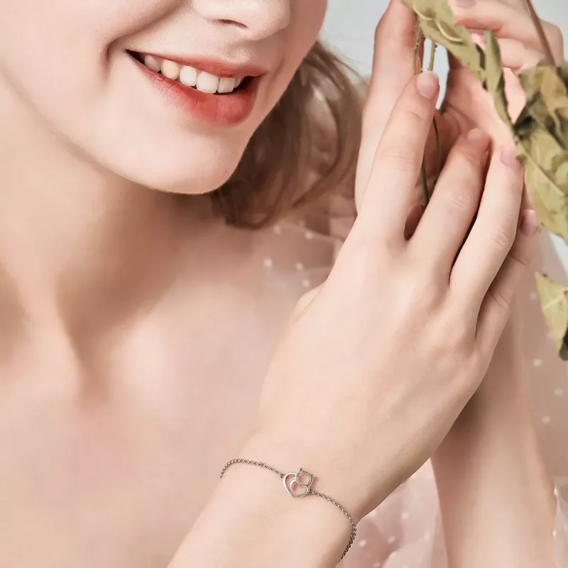 (imagen para) Pulsera deslizante de cadena de plata estilo Pandora con un adorable gato - SCB1 - Ver 2