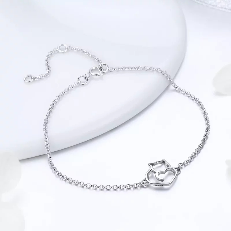 (imagen para) Pulsera deslizante de cadena de plata estilo Pandora con un adorable gato - SCB1 - Ver 4