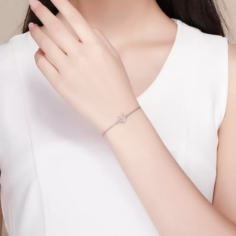 (imagen para) Pulsera deslizante de cadena de plata estilo Pandora con un adorable gato - SCB1 - Ver 5