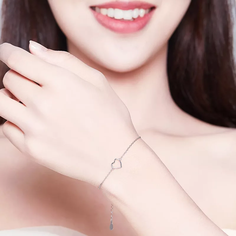 (imagen para) Pulsera deslizante de cadena en forma de amor plateada al estilo de Pandora - SC - Ver 2