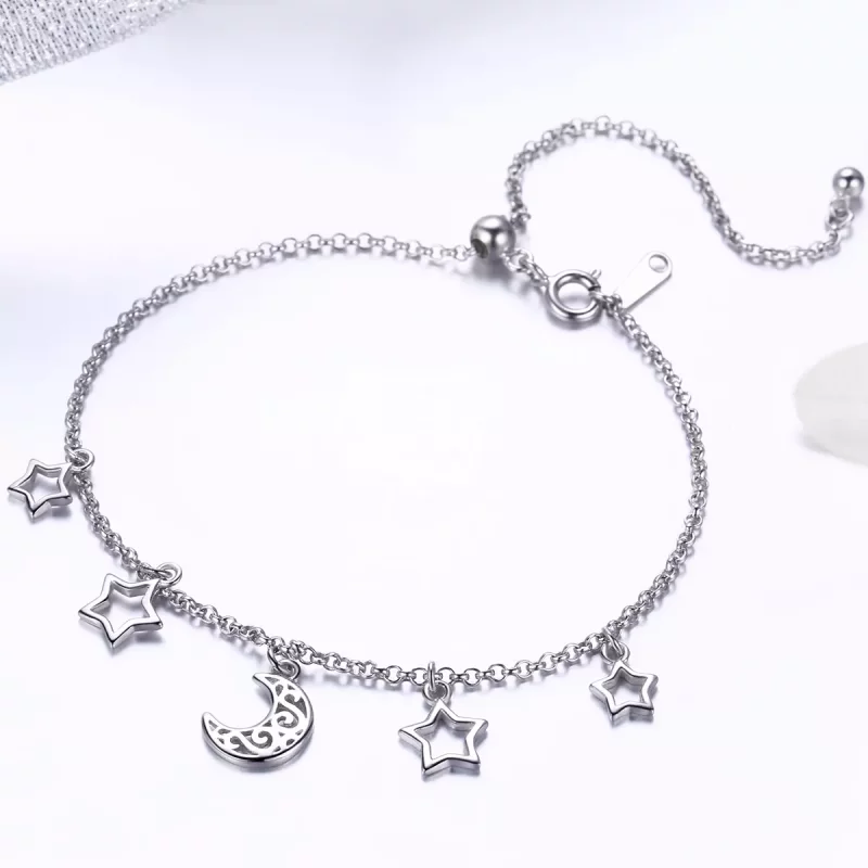 (imagen para) Pulsera deslizante de cadena estilo Pandora con estrellas plateadas en el cielo - Ver 3