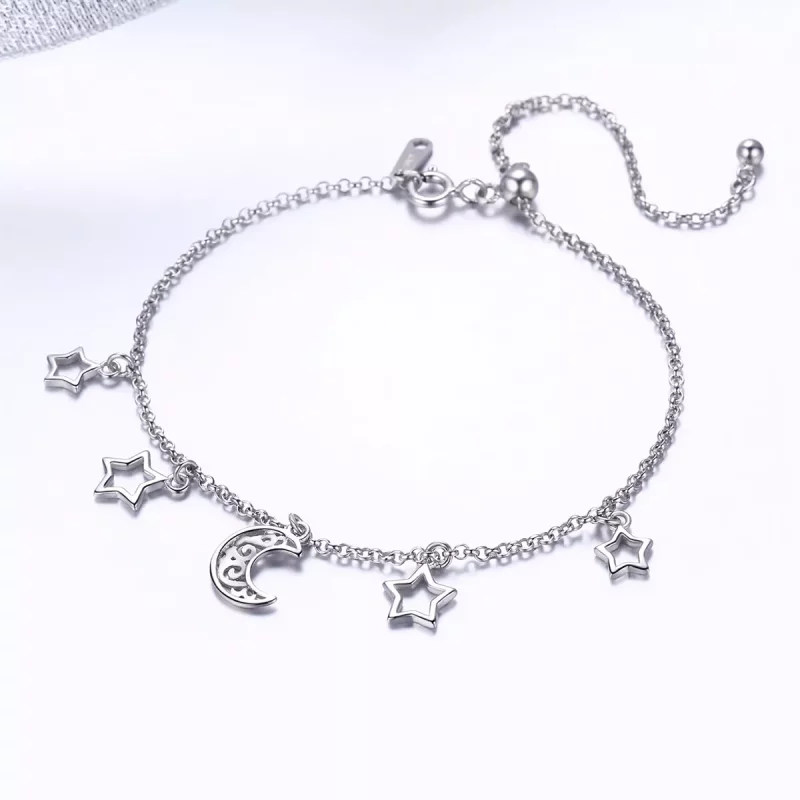 (imagen para) Pulsera deslizante de cadena estilo Pandora con estrellas plateadas en el cielo - Ver 4