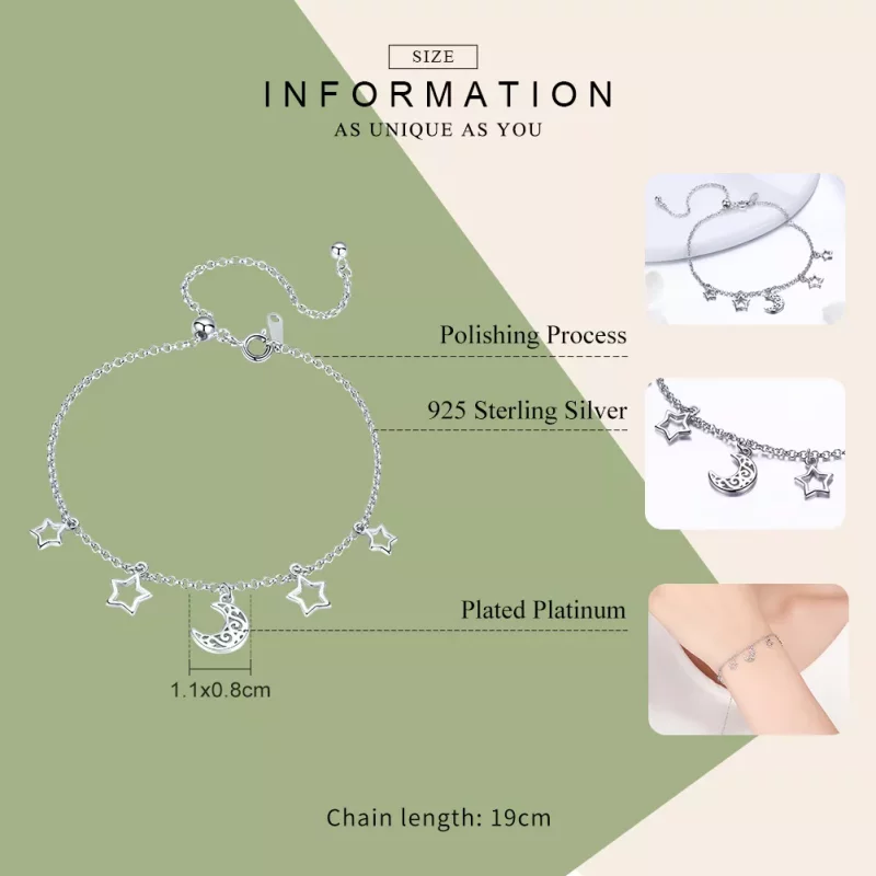 (imagen para) Pulsera deslizante de cadena estilo Pandora con estrellas plateadas en el cielo - Ver 5