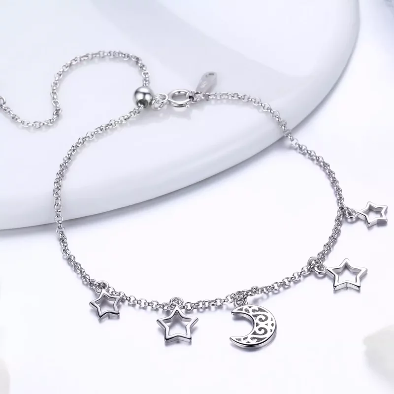(imagen para) Pulsera deslizante de cadena estilo Pandora con estrellas plateadas en el cielo - Ver 6