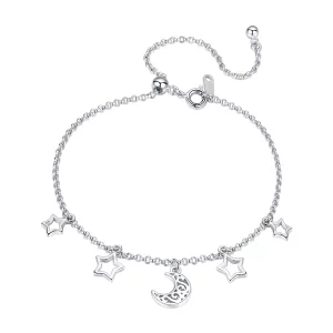 Pulsera deslizante de cadena estilo Pandora con estrellas plateadas en el cielo - SCB107 (imagen para) Pulsera deslizante de cadena estilo Pandora con estrellas plateadas en el cielo - SCB107