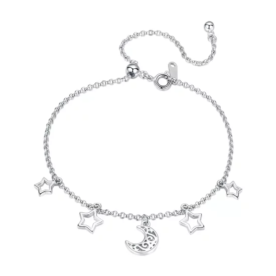 (imagen para) Pulsera deslizante de cadena estilo Pandora con estrellas plateadas en el cielo - SCB107