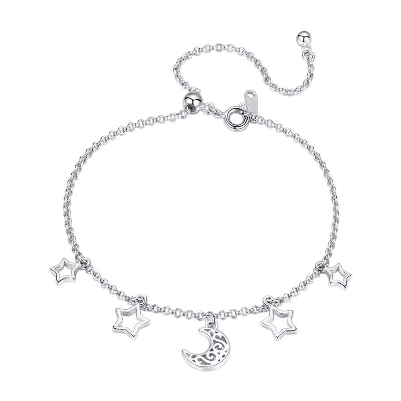 (imagen para) Pulsera deslizante de cadena estilo Pandora con estrellas plateadas en el cielo - SCB107