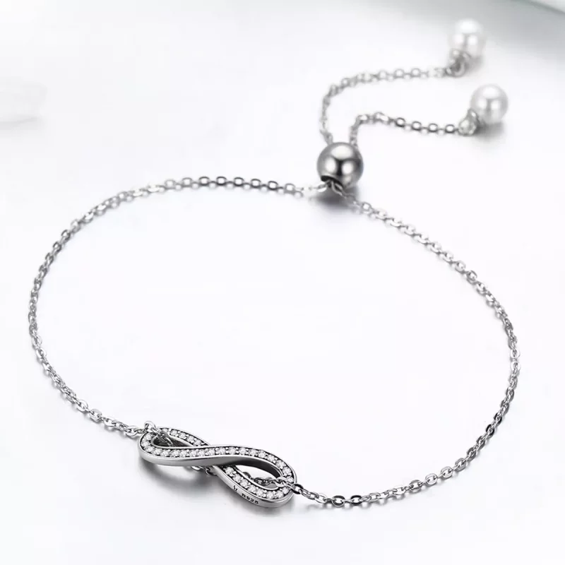 (imagen para) Pulsera deslizante de cadena infinita de estilo Pandora en plata - SCB056 - Ver 4