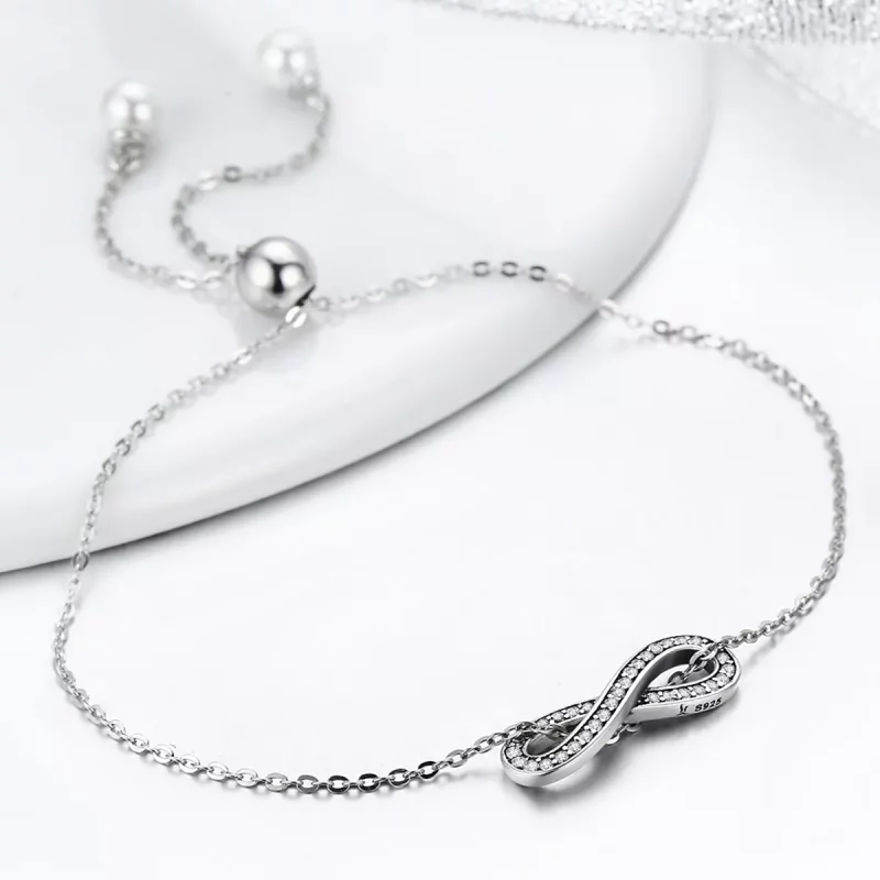 (imagen para) Pulsera deslizante de cadena infinita de estilo Pandora en plata - SCB056 - Ver 6