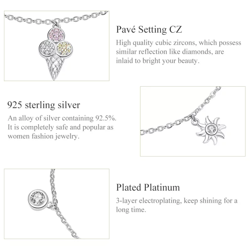 (imagen para) Pulsera deslizante de cadena plateada estilo Pandora con adorable helado - SCB13 - Ver 3