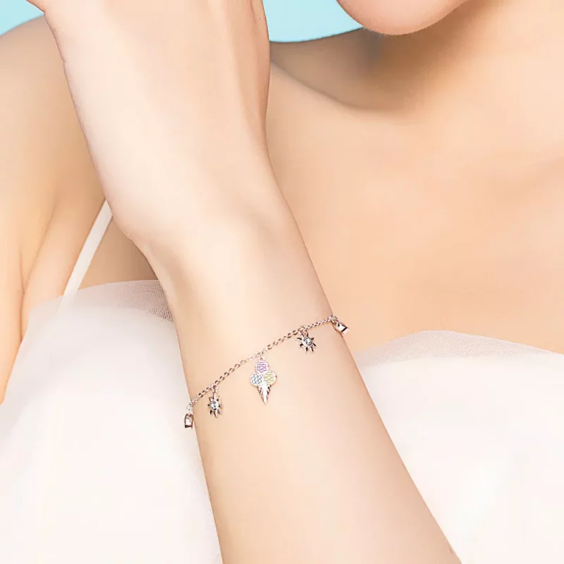 (imagen para) Pulsera deslizante de cadena plateada estilo Pandora con adorable helado - SCB13 - Ver 2
