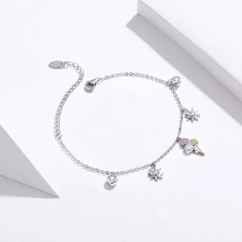 (imagen para) Pulsera deslizante de cadena plateada estilo Pandora con adorable helado - SCB13 - Ver 4