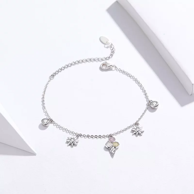 (imagen para) Pulsera deslizante de cadena plateada estilo Pandora con adorable helado - SCB13 - Ver 5