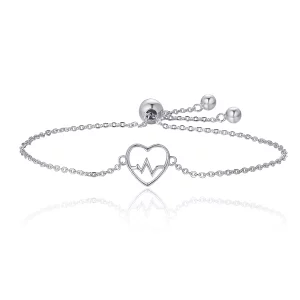 Pulsera deslizante de estilo Pandora en plata con diseño de cardiograma de amor - SCB019 (imagen para) Pulsera deslizante de estilo Pandora en plata con diseño de cardiograma de amor - SCB019