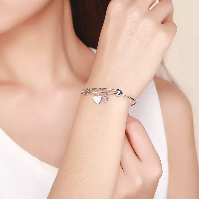 (imagen para) Pulsera deslizante de estilo Pandora en plata con encanto de promesa de amor ent - Ver 2