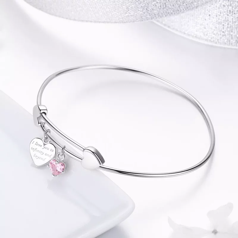 (imagen para) Pulsera deslizante de estilo Pandora en plata con encanto de promesa de amor ent - Ver 3