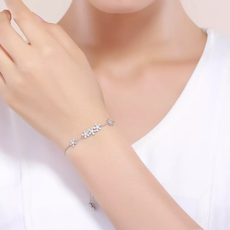 (imagen para) Pulsera deslizante estilo Pandora con cadena de margaritas de plata - SCB084 - Ver 2