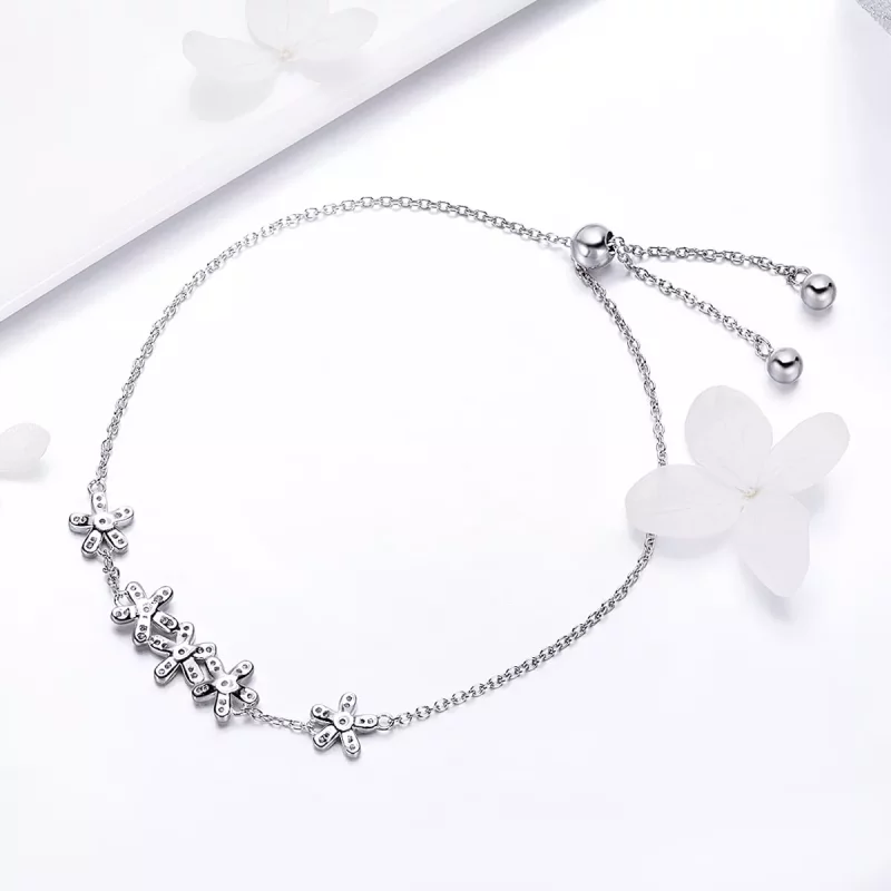 (imagen para) Pulsera deslizante estilo Pandora con cadena de margaritas de plata - SCB084 - Ver 3