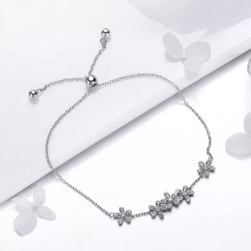 (imagen para) Pulsera deslizante estilo Pandora con cadena de margaritas de plata - SCB084 - Ver 4