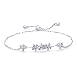 (imagen para) Pulsera deslizante estilo Pandora con cadena de margaritas de plata - SCB084