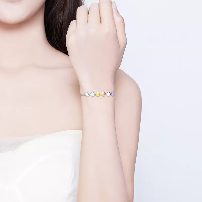 (imagen para) Pulsera deslizante estilo Pandora con corazones de arcoíris de plata - SCB158 - Ver 5