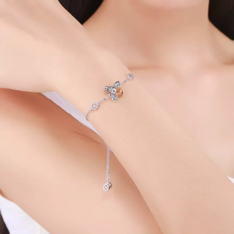 (imagen para) Pulsera deslizante estilo Pandora de plata con abeja bailarina - SCB043 - Ver 2