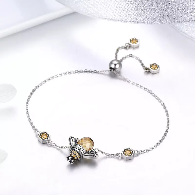 (imagen para) Pulsera deslizante estilo Pandora de plata con abeja bailarina - SCB043 - Ver 3