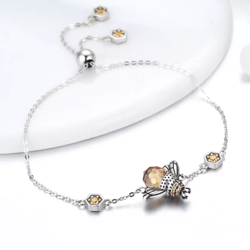 (imagen para) Pulsera deslizante estilo Pandora de plata con abeja bailarina - SCB043 - Ver 5