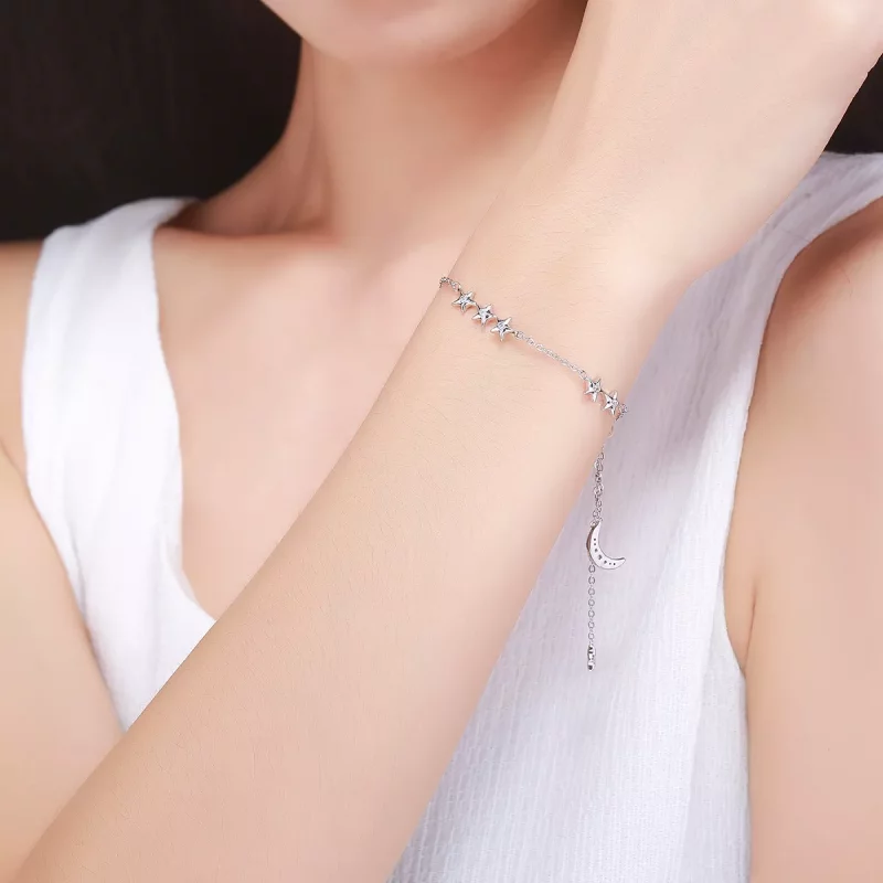 (imagen para) Pulsera deslizante estilo Pandora de plata Whisper of Star and Moon - SCB007 - Ver 2