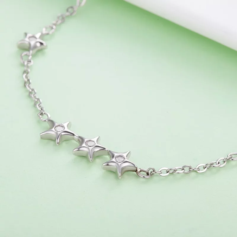 (imagen para) Pulsera deslizante estilo Pandora de plata Whisper of Star and Moon - SCB007 - Ver 3