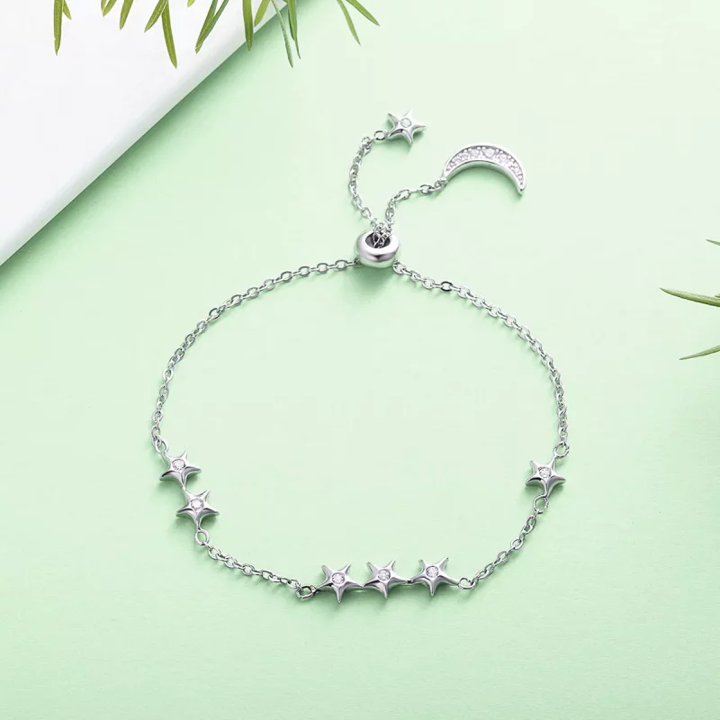 (imagen para) Pulsera deslizante estilo Pandora de plata Whisper of Star and Moon - SCB007 - Ver 4