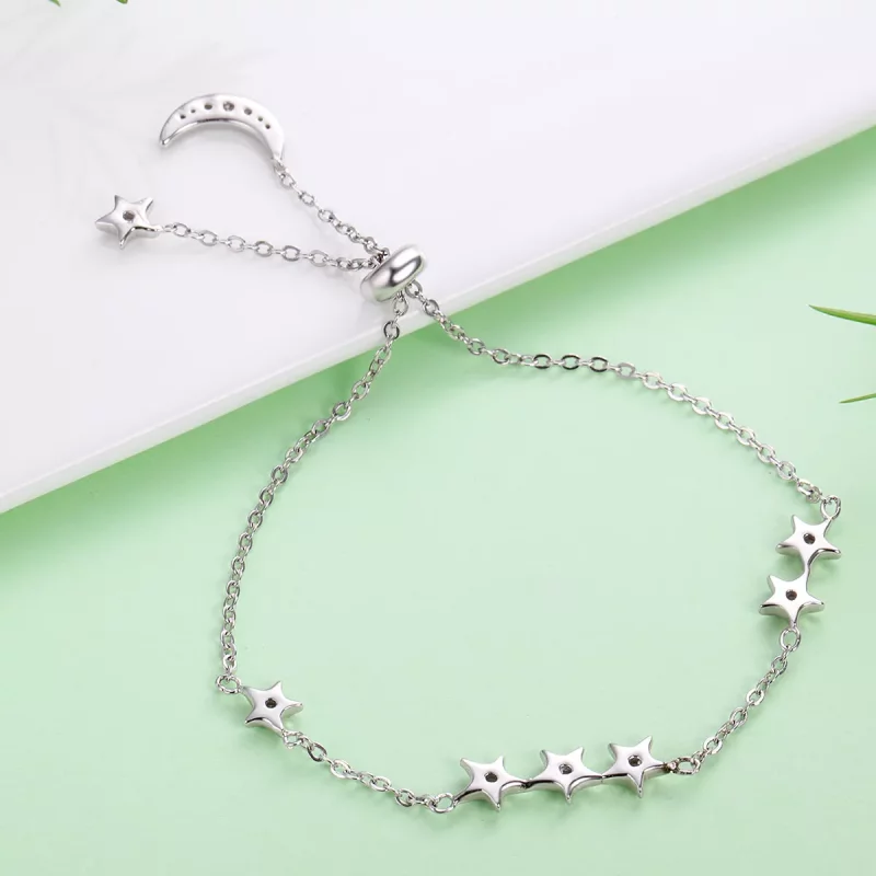 (imagen para) Pulsera deslizante estilo Pandora de plata Whisper of Star and Moon - SCB007 - Ver 5