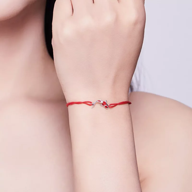 (imagen para) Pulsera estilo Pandora con cuerda roja y carpintero de la suerte de plata - SCB1 - Ver 2