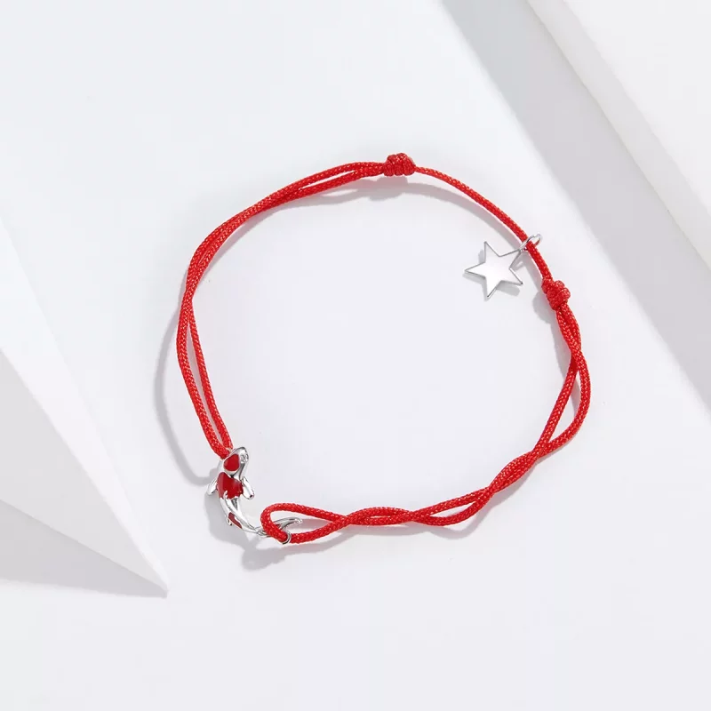 (imagen para) Pulsera estilo Pandora con cuerda roja y carpintero de la suerte de plata - SCB1 - Ver 3