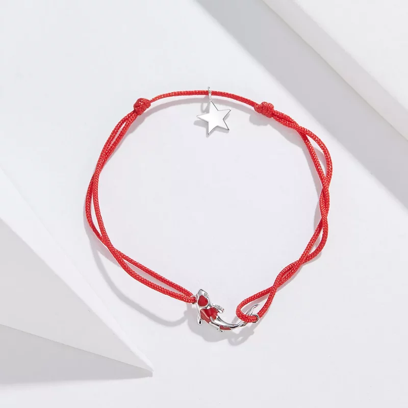 (imagen para) Pulsera estilo Pandora con cuerda roja y carpintero de la suerte de plata - SCB1 - Ver 4