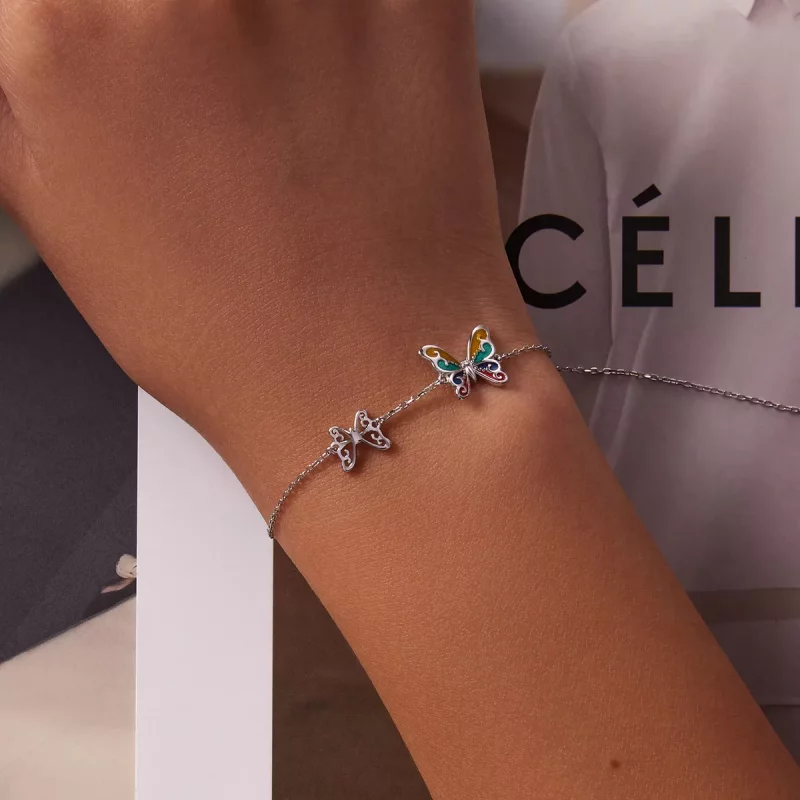 (imagen para) Pulsera estilo Pandora con mariposa brillante - SCB228 - Ver 5