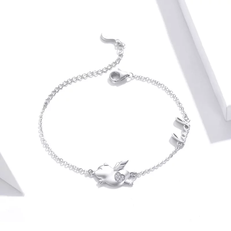 (imagen para) Pulsera estilo Pandora con un pequeño cerdito volador - BSB022 - Ver 2