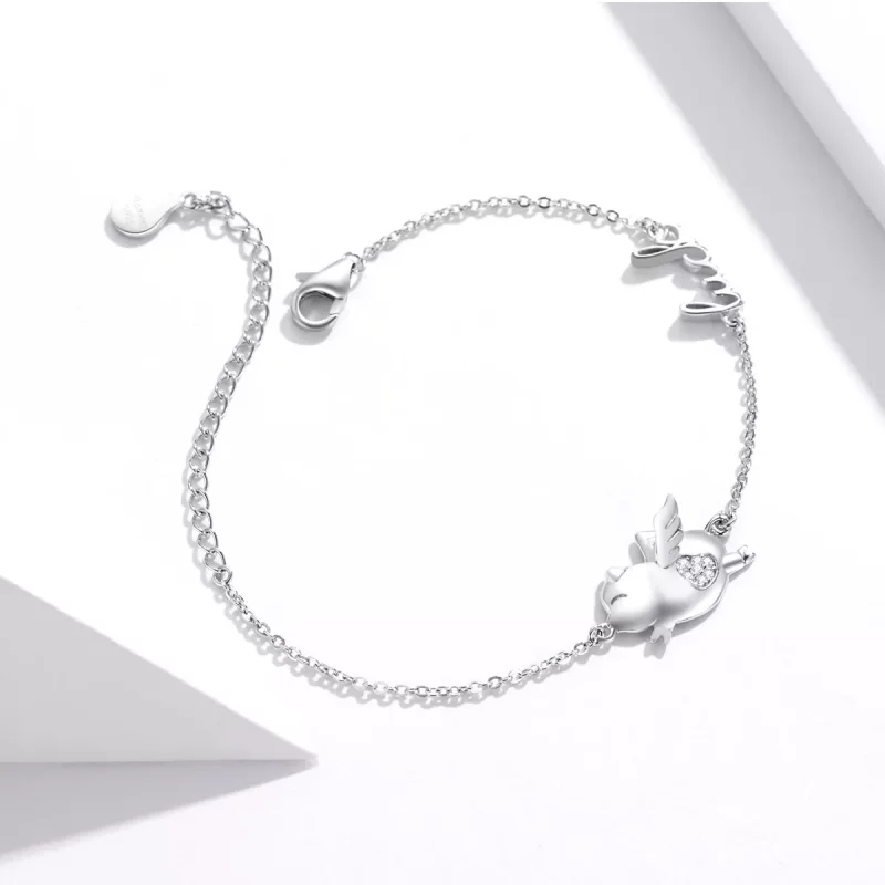 (imagen para) Pulsera estilo Pandora con un pequeño cerdito volador - BSB022 - Ver 3