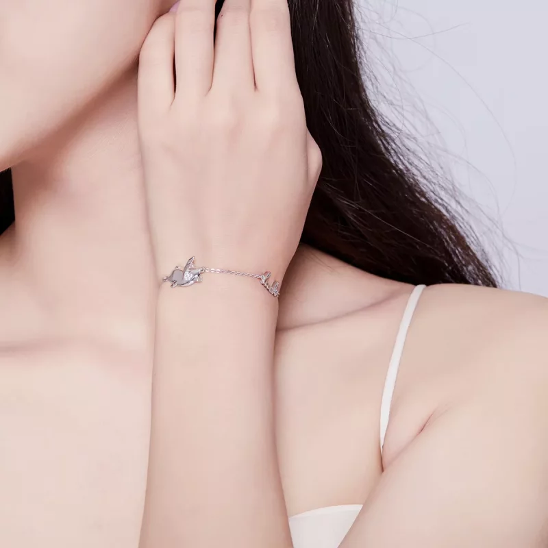 (imagen para) Pulsera estilo Pandora con un pequeño cerdito volador - BSB022 - Ver 5
