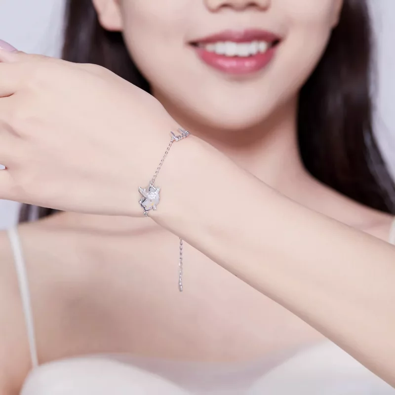 (imagen para) Pulsera estilo Pandora con un pequeño cerdito volador - BSB022 - Ver 7