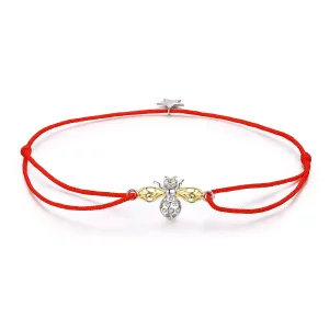 (imagen para) Pulsera estilo Pandora de cuerda roja con abeja bañada en plata y oro - SCB156