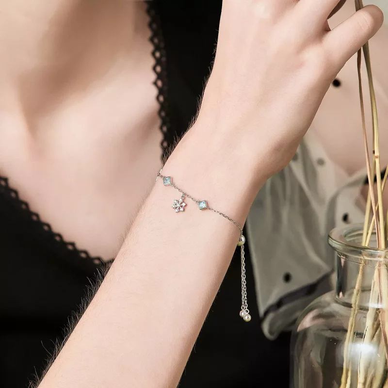 (imagen para) Pulsera estilo Pandora de plata con copo de nieve bailarín - BSB001 - Ver 7