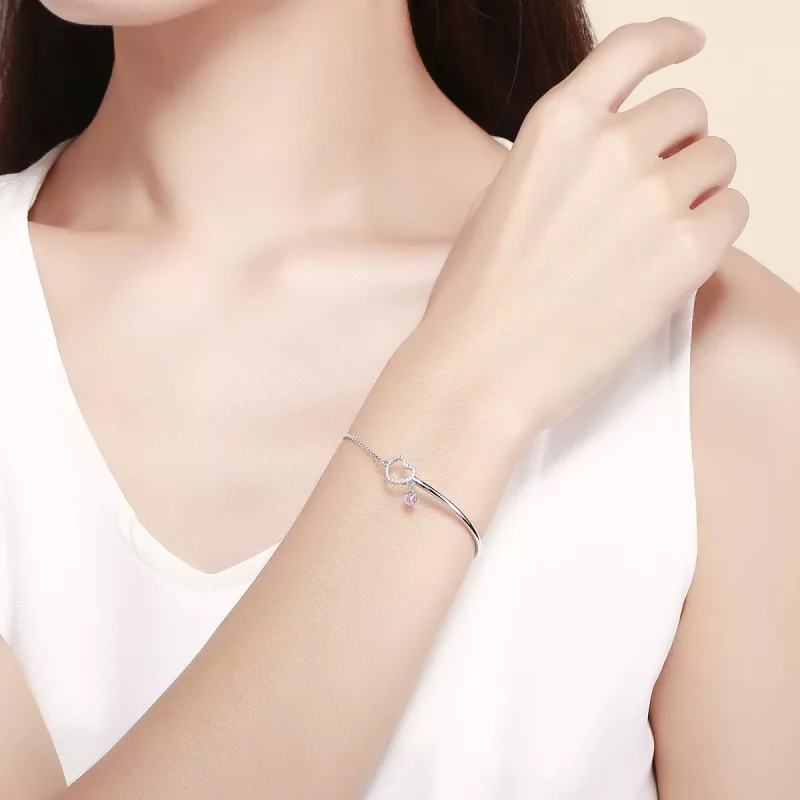 (imagen para) Pulsera estilo Pandora de plata con corazón de dama y circonia cúbica - SCB117 - Ver 2