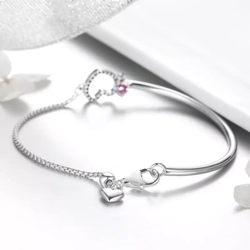 (imagen para) Pulsera estilo Pandora de plata con corazón de dama y circonia cúbica - SCB117 - Ver 3